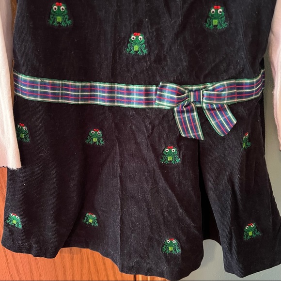 Vintage Bonnie Baby Frog Dress Set Size 24M Plaid Bow Preppy Mock Turtleneck - Picture 3 of 16